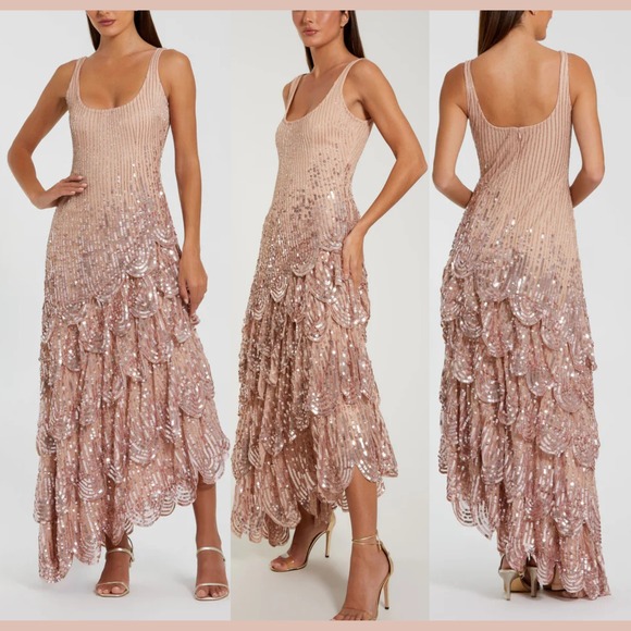 Mac Duggal Dresses & Skirts - NWT Mac Duggal [ 6 ] 94195 Asymmetrical Scallop Hem Embellished Dress Rose J1867